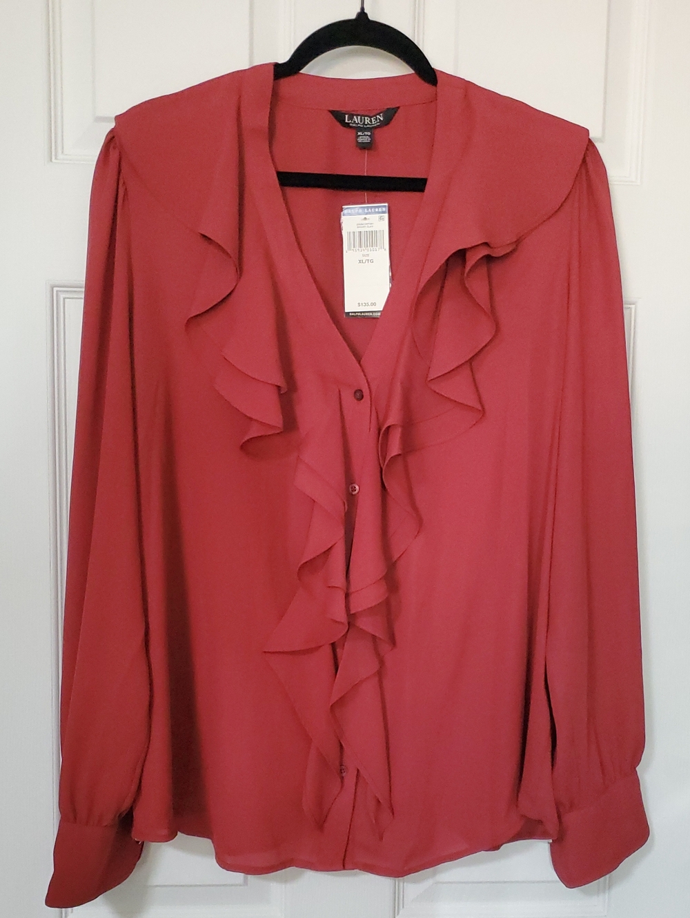 Lauren Ralph Lauren Red Ruffle-Front Blouse
